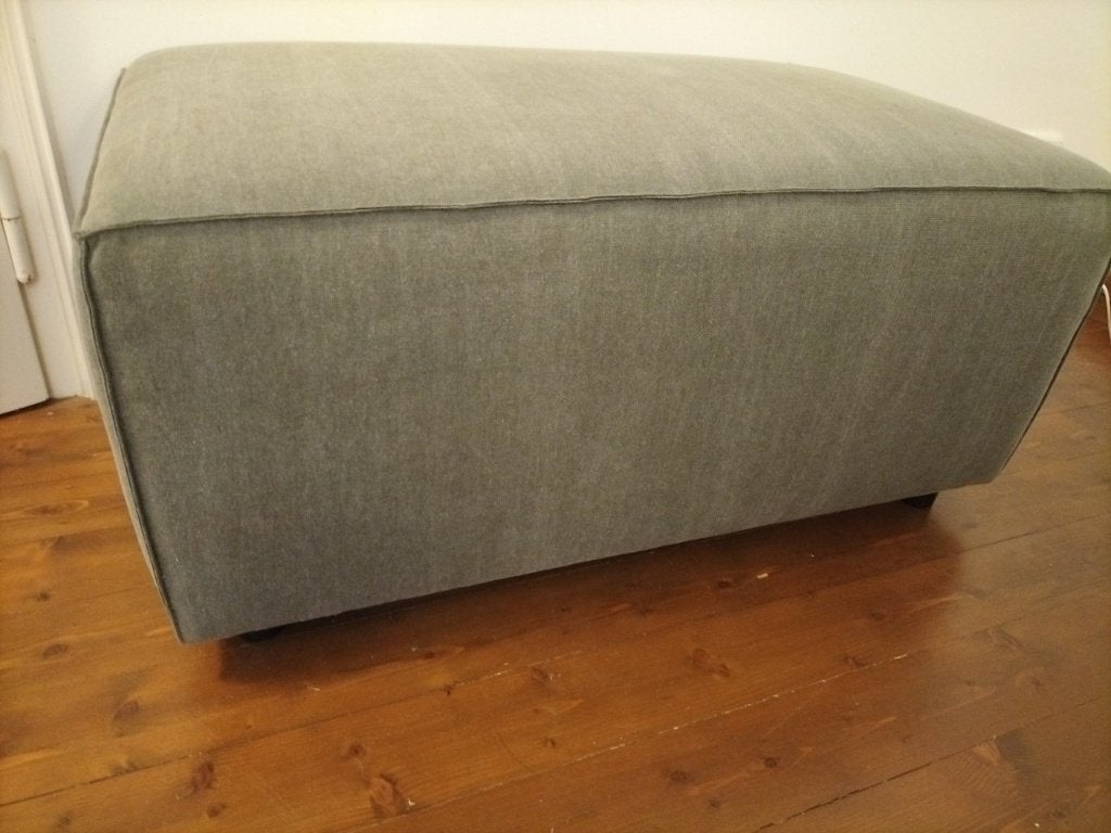 Leuke hocker / voetenbankje stonewashed stof groen / grijs, Huis en Inrichting, Ophalen, Gebruikt, 75 tot 100 cm, Stof