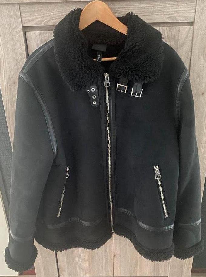H&M Bikerjack zwart suède leer met teddy, maat XL, nieuw, Zwart, Ophalen of Verzenden, H&M, Maat 56/58 (XL)