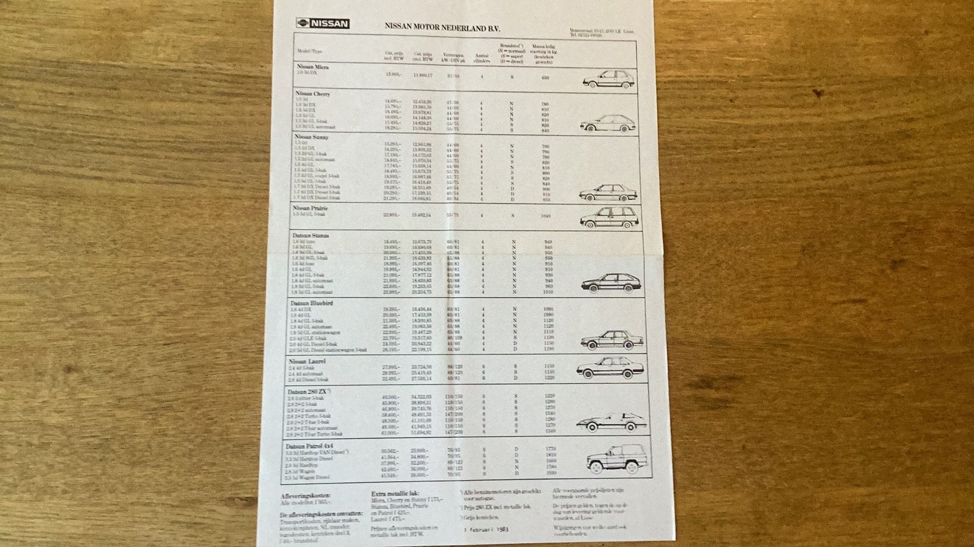 Nissan prijslijst 1983 - Diverse modellen, Ophalen of Verzenden, Gelezen, Nissan
