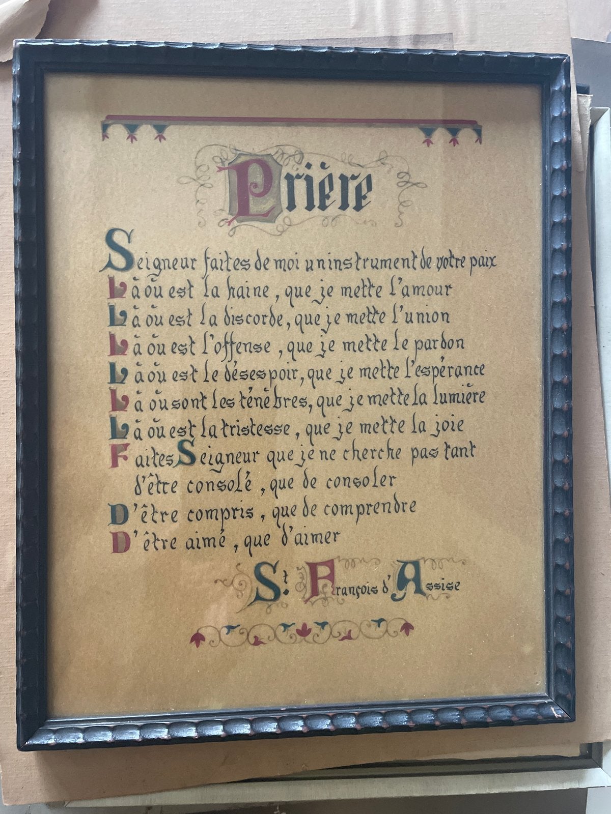 Ingelijste Prière de Saint François d'Assise - Vintage, Ophalen of Verzenden