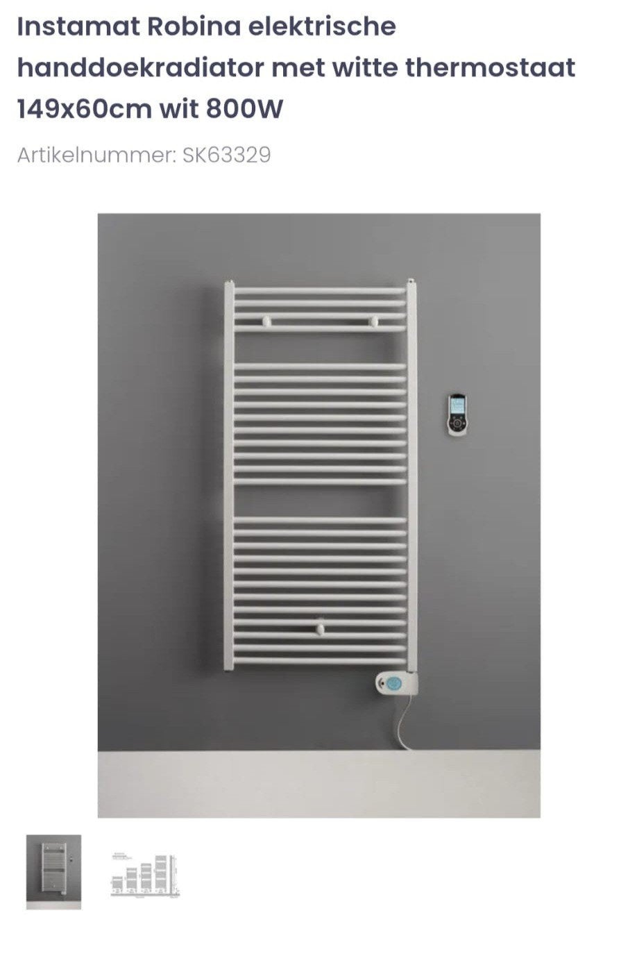 Instamat Robina elektrische handdoekradiator wit, Ophalen, Radiator, Nieuw, 60 tot 150 cm