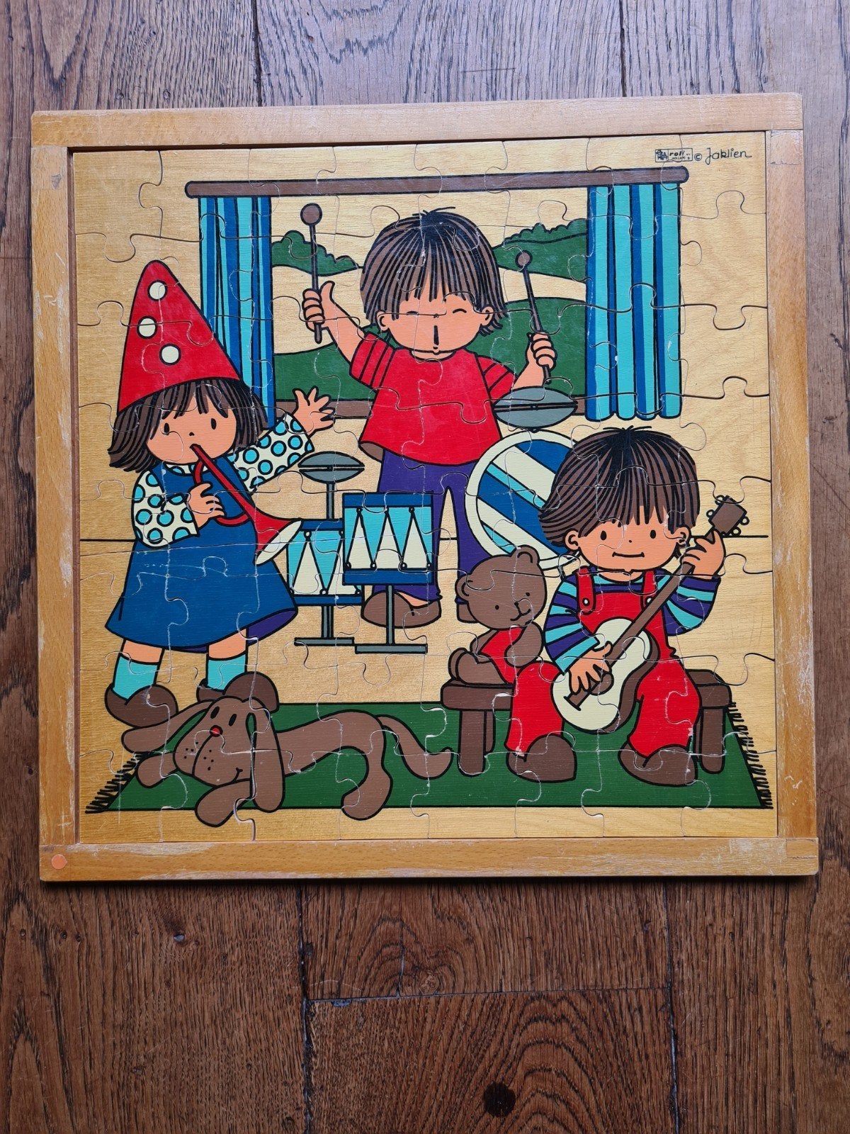 Grote vintage houten kinderpuzzels (3 stuks) - Rolf Jaklien, Kinderen en Baby's, Ophalen, 2 tot 4 jaar, Gebruikt, 10 tot 50 stukjes