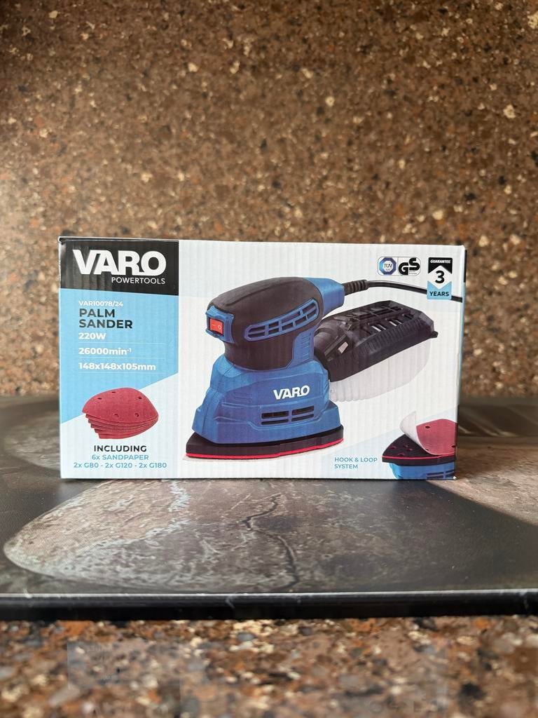 Varo Powertools Palm Sander 220W hand schuurmachine, Ophalen of Verzenden, Nieuw, Minder dan 600 watt, Vlakschuurmachine