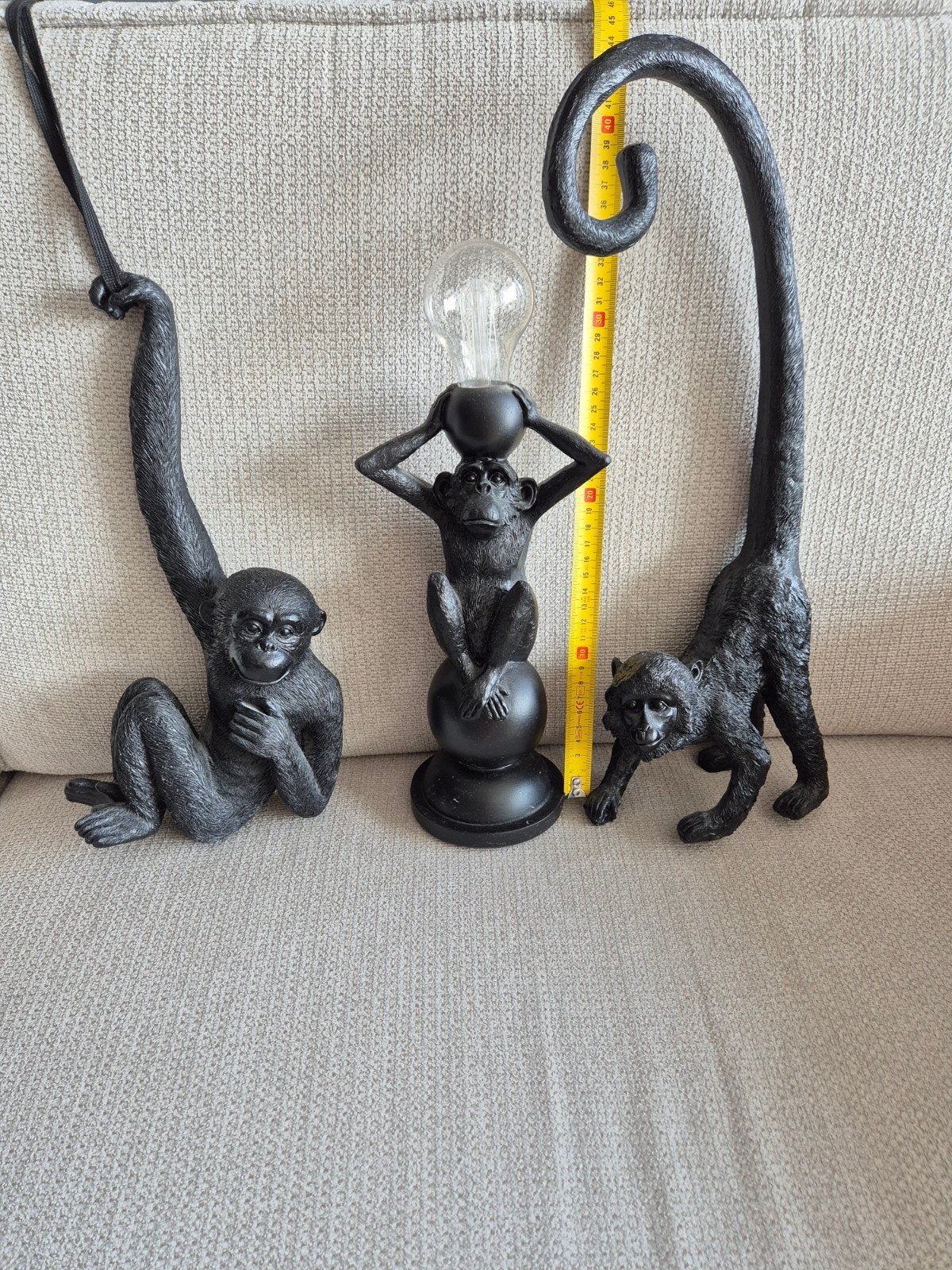 Set van 3 Apen Decoratie: Lamp en Beelden, Zwart, Kunststof, Ophalen of Verzenden, Zo goed als nieuw