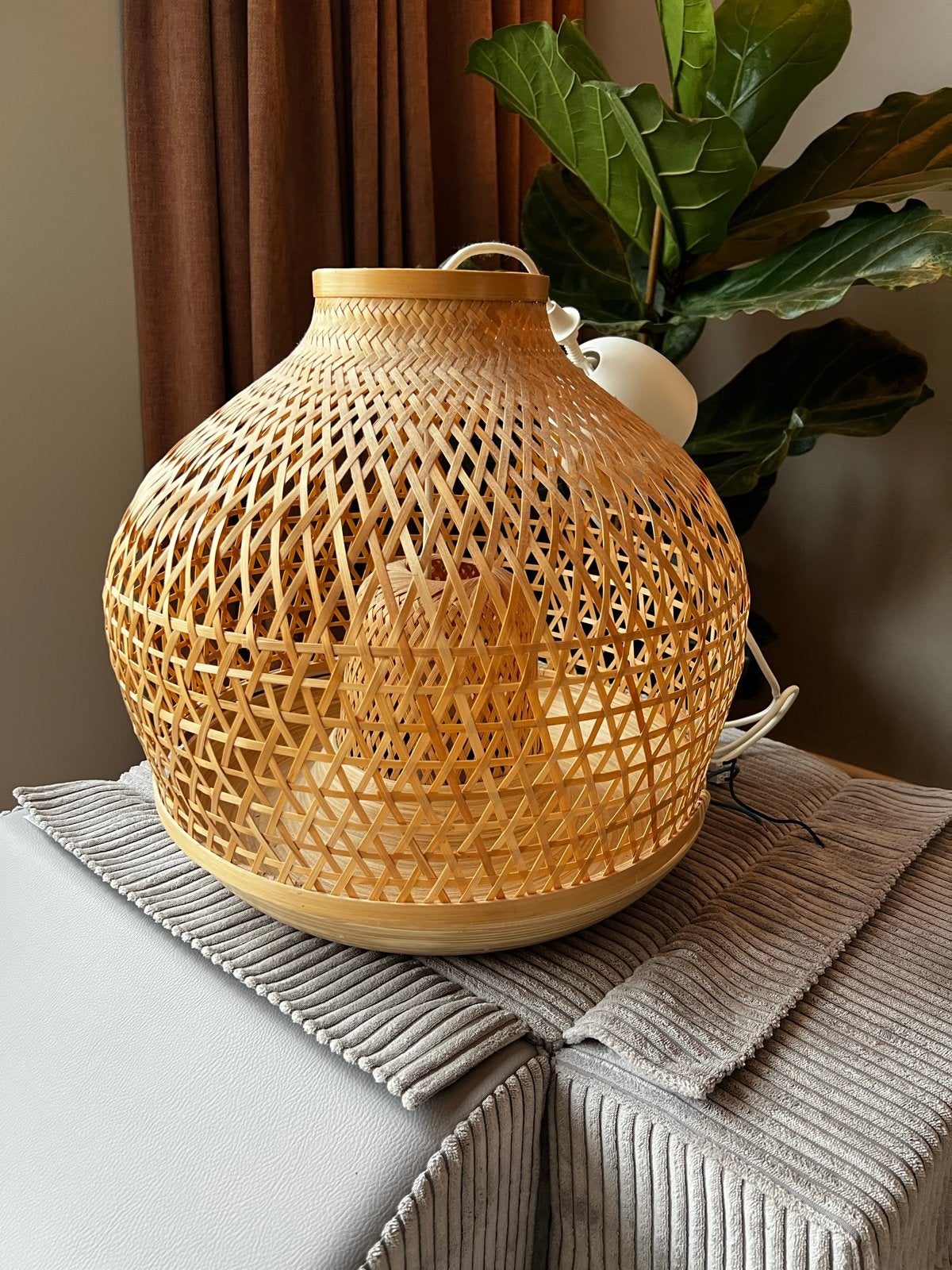 Ikea MISTERHULT Hanglamp, bamboe/handgemaakt, Huis en Inrichting, Ophalen, Gebruikt, Natuurlijk materiaal, E27 (groot)