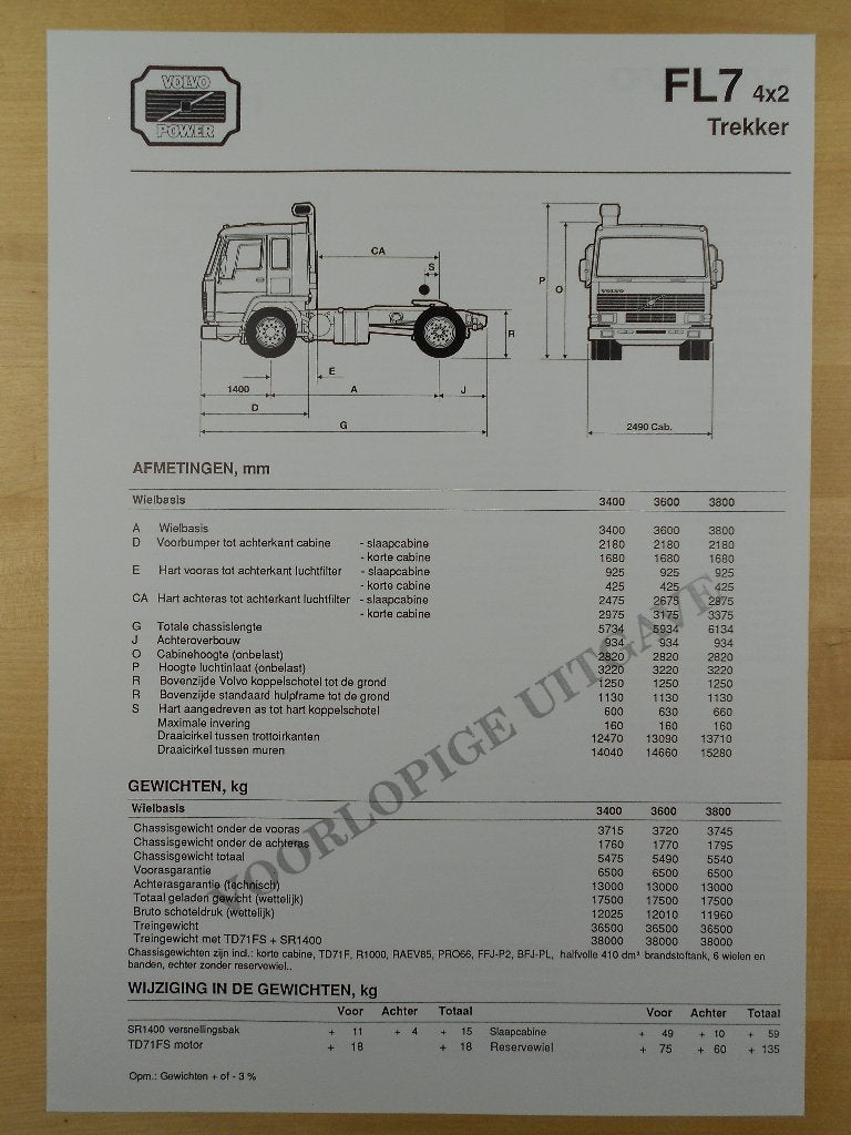 Volvo FL7 Trekker Technische Specificatie folder 1988 – FL7, Volvo, Zo goed als nieuw, Volvo, Ophalen of Verzenden