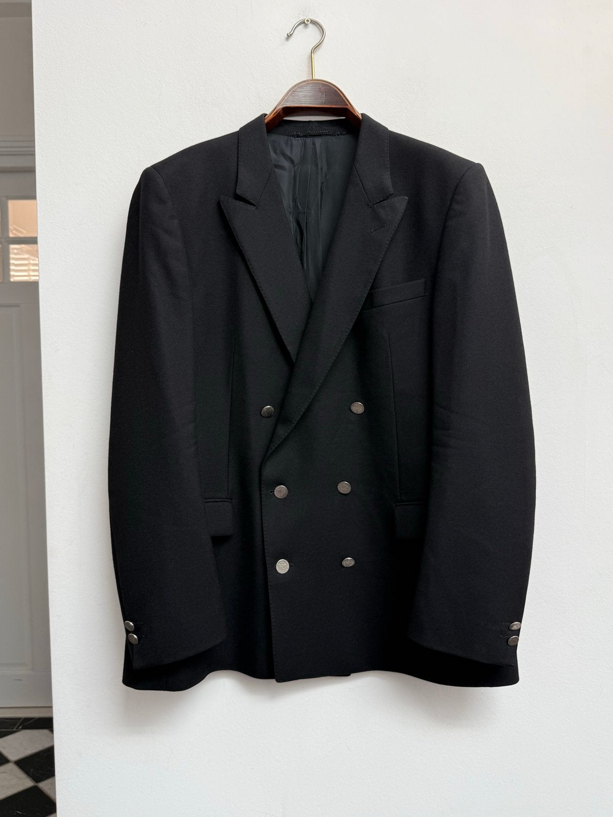 Wollen double breasted blazer met zilveren knopen maat 50, Ophalen of Verzenden, Gedragen, Maat 48/50 (M), Zwart