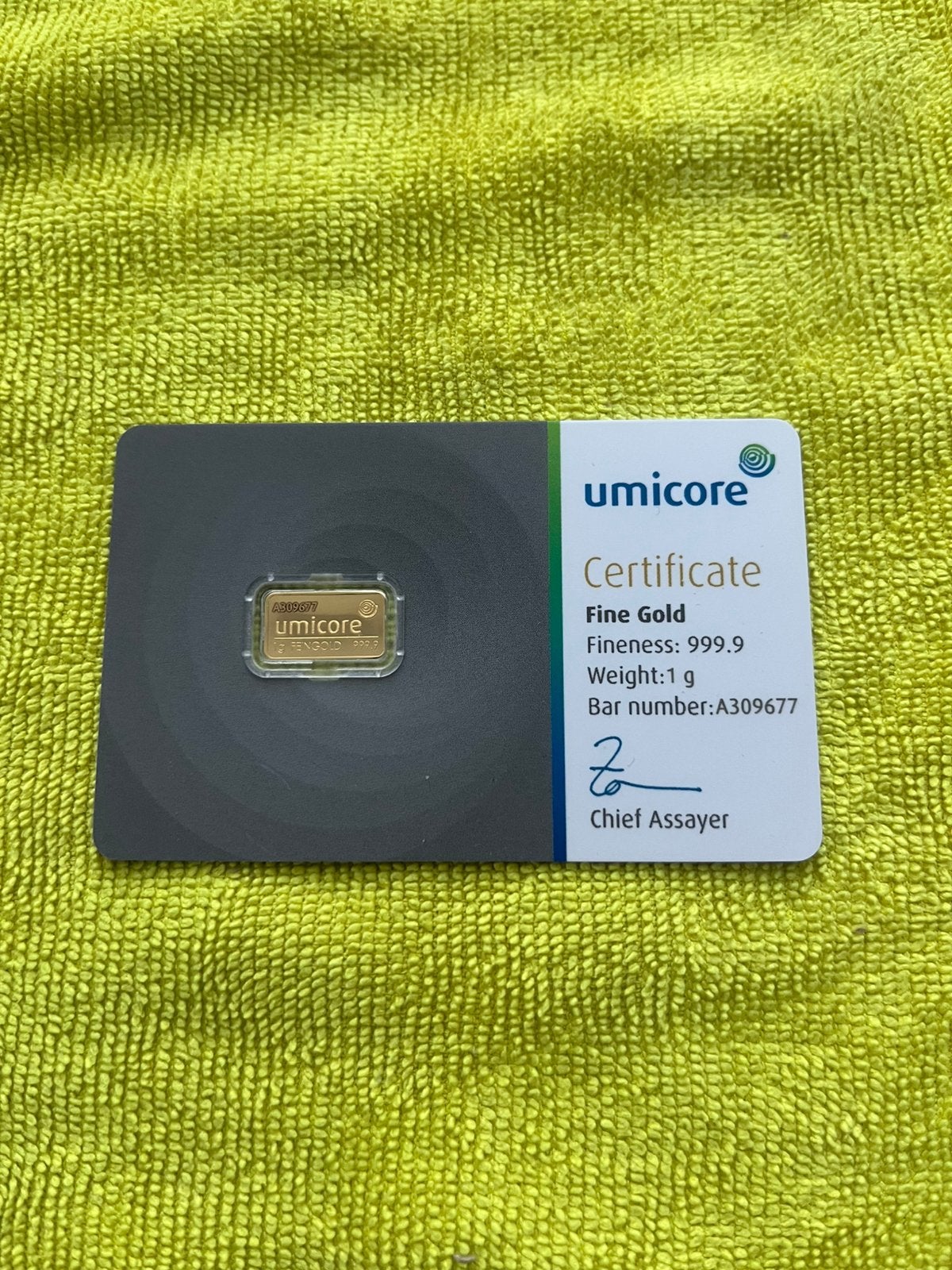 UMICORE goudbaar 1 gram., Ophalen of Verzenden, Goud