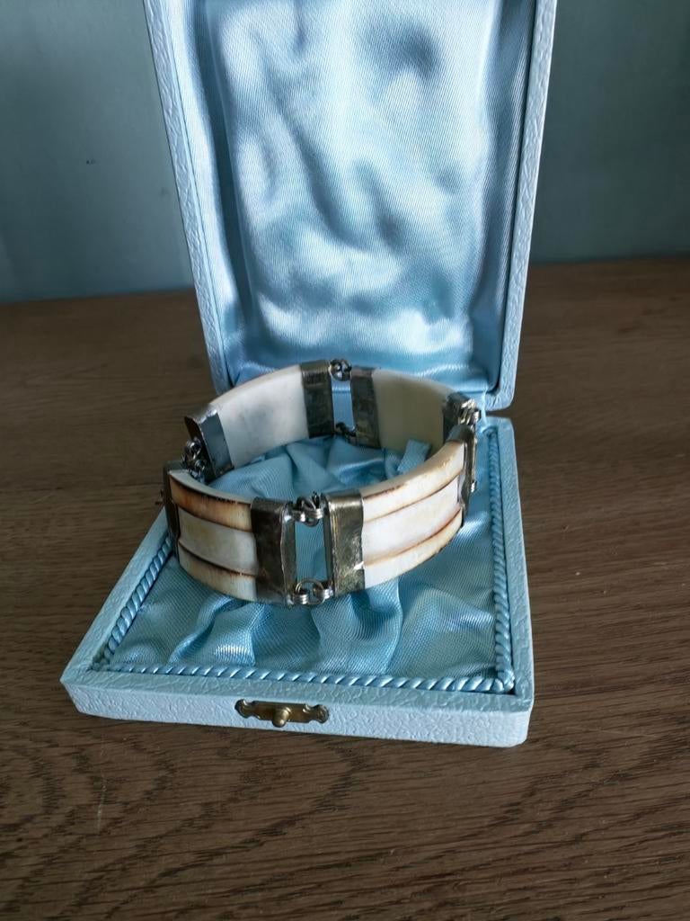 Vintage armband India, verzilverd/verguld messing & been, Ophalen of Verzenden, Gebruikt, Goud, Overige materialen