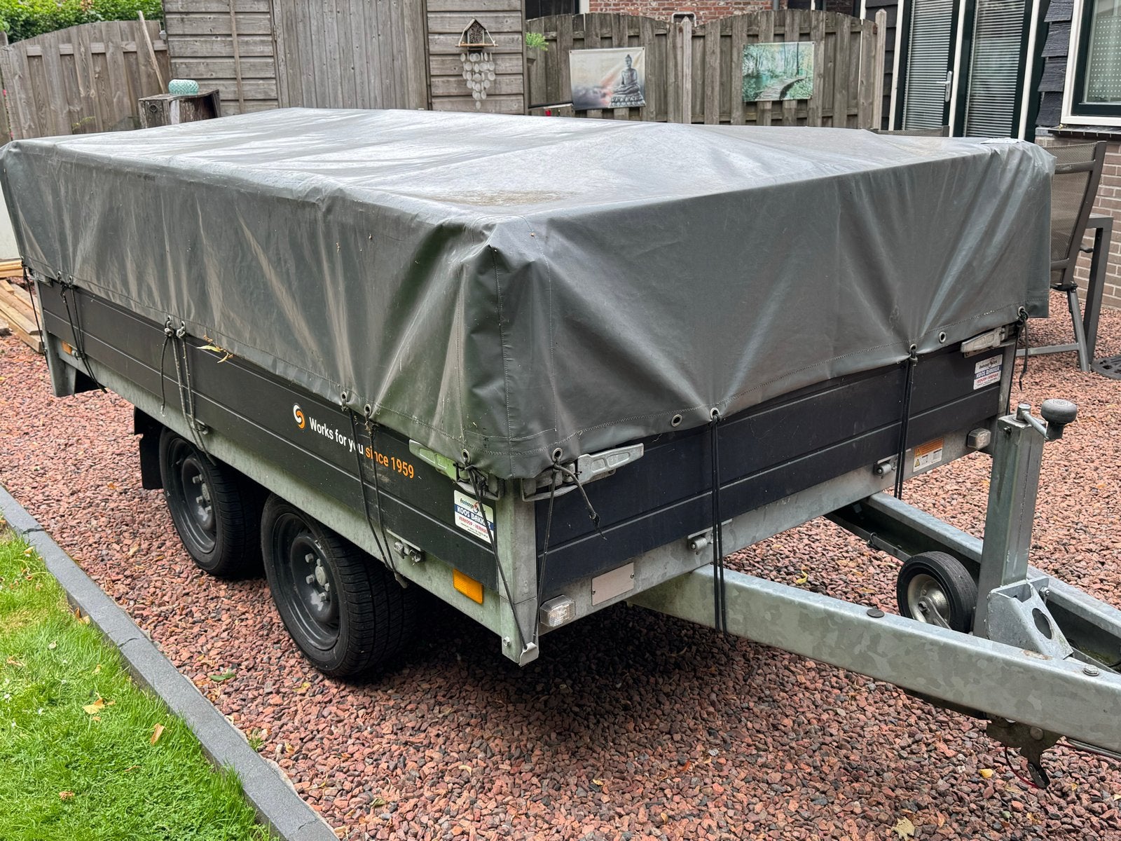 Saris tandemasser met zwaar afdekzeil: Black Edition 1e eig., Auto diversen, Aanhangers en Bagagewagens, Ophalen, Zo goed als nieuw