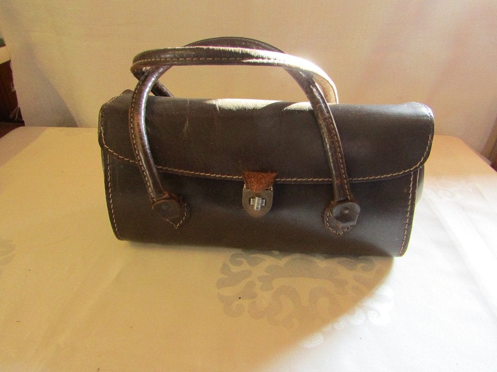 Vintage Leren Handtas - Donkerbruin, Antiek en Kunst, Antiek | Kleding en Accessoires, Ophalen of Verzenden, Dames, Onbekend