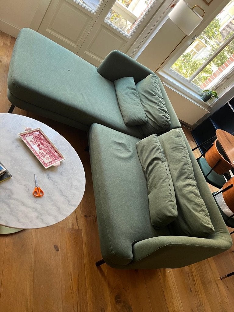 Modern Green Sofa with Chaise Lounge – Excellent Condition, Ophalen, Driepersoons, Zo goed als nieuw, Stof