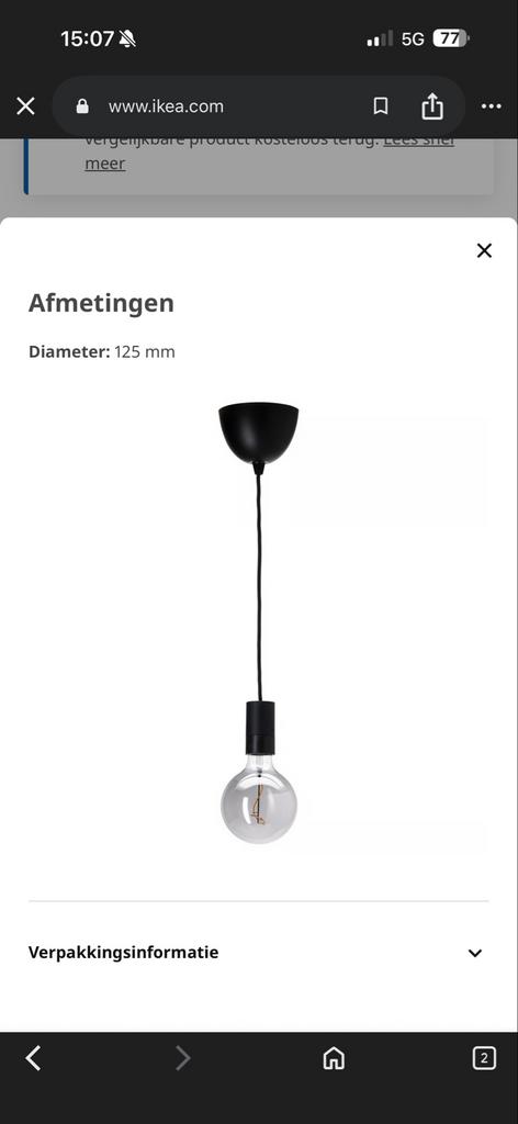 IKEA Lunnom LED E27 lamp met snoerpendel, Ophalen of Verzenden, Zo goed als nieuw, Glas, Minder dan 50 cm
