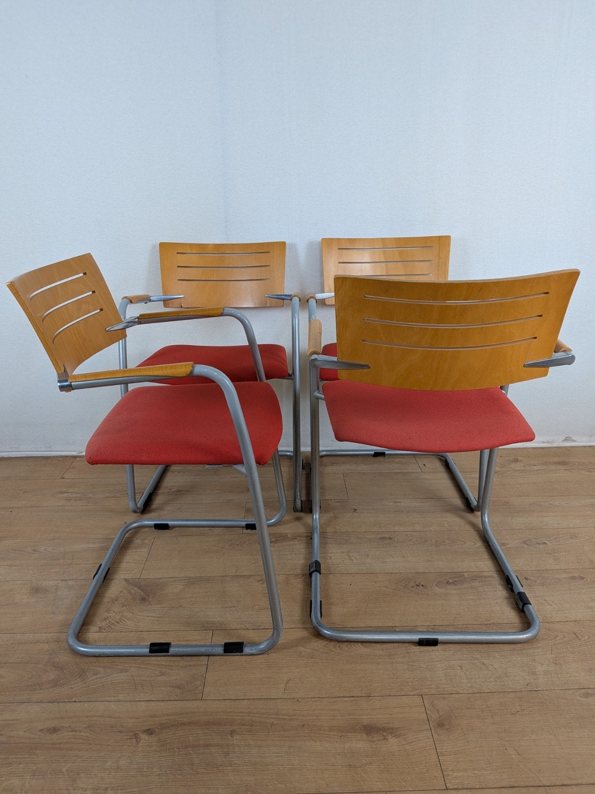 lSet van 4 Lande Design Armstoelen – Buisframe – Dutch Desig, Hout, Ophalen of Verzenden, Lande, Vijf, Zes of meer stoelen