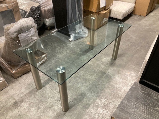 eettafel glas massief getint glas met RVS poten ALS NIEUW, Huis en Inrichting, Tafels | Eettafels, 150 tot 200 cm, Vier personen