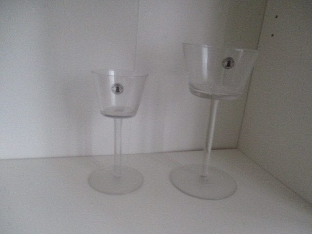 Set van 2 glazen kandelaars - Groot en Klein, Ophalen of Verzenden, 22 cm, Kandelaar, Wit