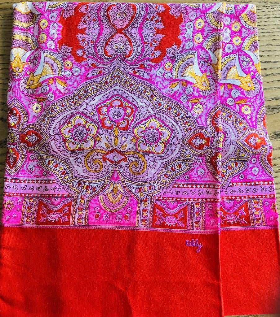 Oilily sjaal vintage dames rood roze paisley motief, Maat 46/48 (XL) of groter, Ophalen of Verzenden, Zo goed als nieuw, Oililly