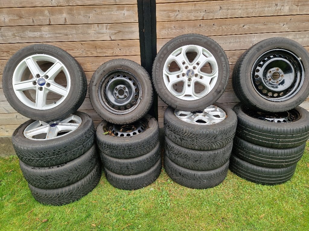 4 sets lichtmetalen en stalen winter- en zomerbanden., Ophalen, Gebruikt, 16 inch, Banden en Velgen