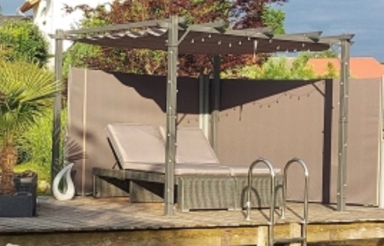 Nieuwe pergola overkapping paviljoen met khaki taupe doek, Ophalen, Nieuw, Tuinpaviljoen
