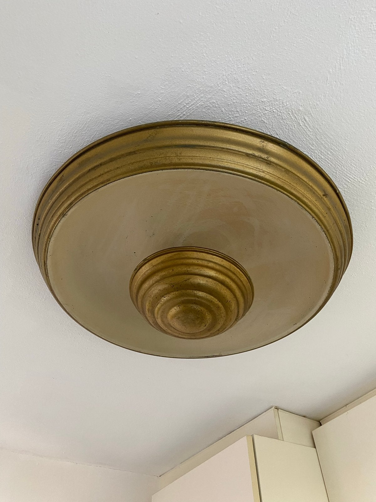 Vintage LUMI Art Deco Plafonnière–Frans Design Messing/Goud, Antiek en Kunst, Antiek | Lampen, Ophalen