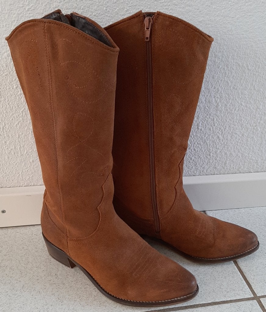 PS Poelman suede cowboy laarzen maat 38, Ophalen, Hoge laarzen, Poelman, Bruin