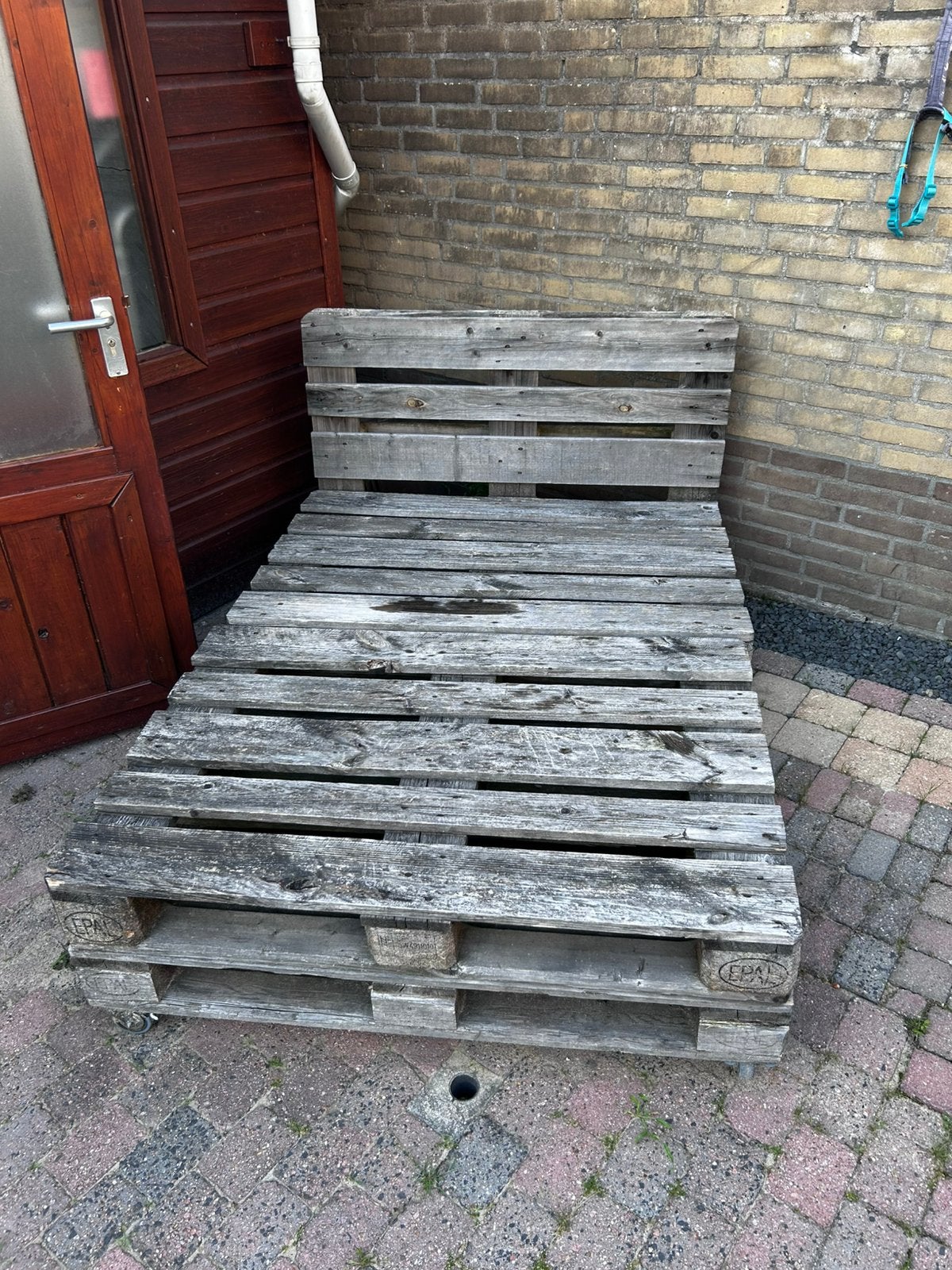 Gratis pallet bank met kussens, Tuin en Terras, Tuinbanken, Ophalen, Gebruikt, Hout