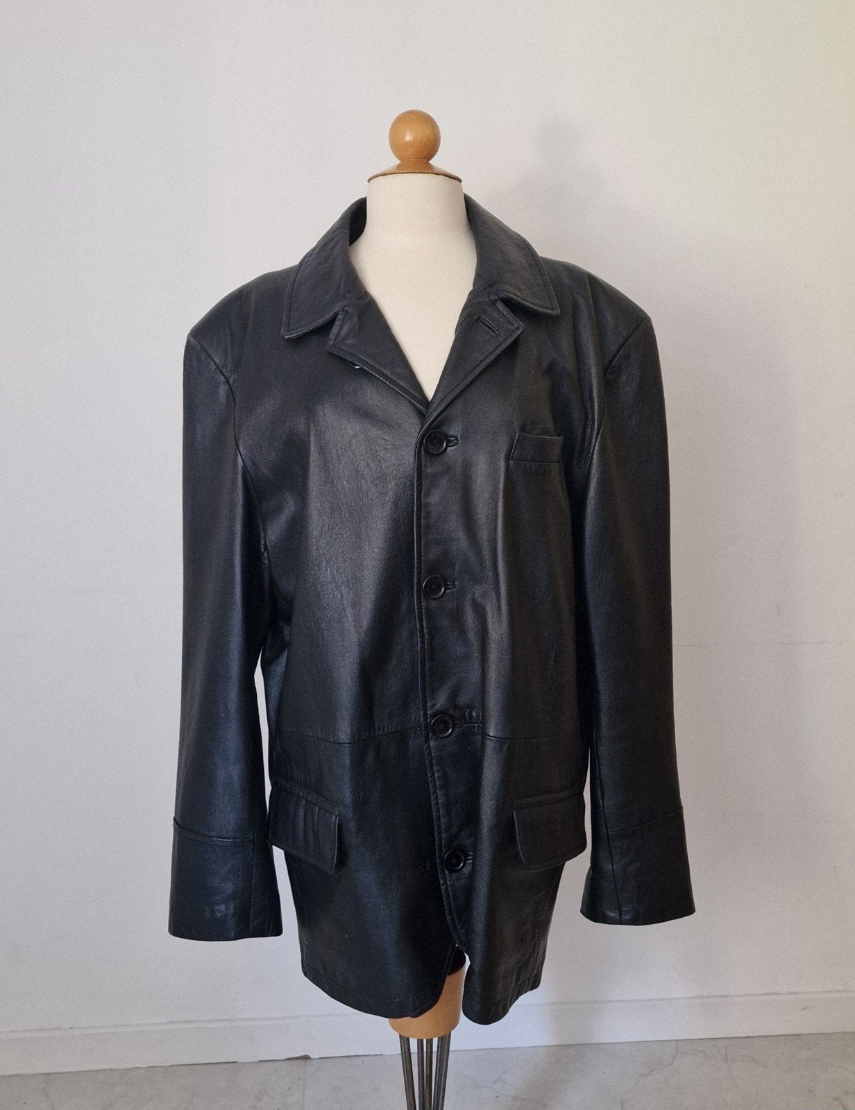 Vintage leren jas maat L. Zwart leer. Heeel soepel., Maat 38/40 (M), ., Zwart, Ophalen of Verzenden