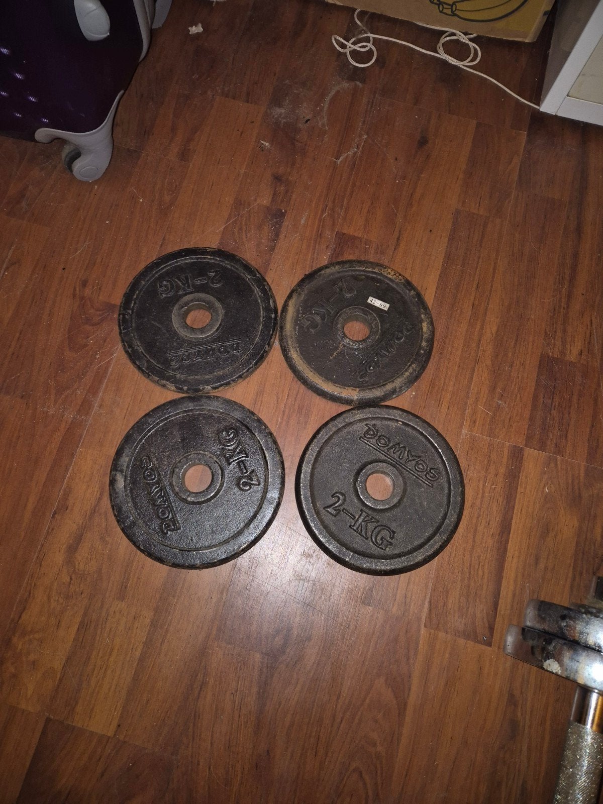 4 Domyos Halterschijven 2,5 kg - 28 mm, Ophalen, Gebruikt, Armen, Overige typen