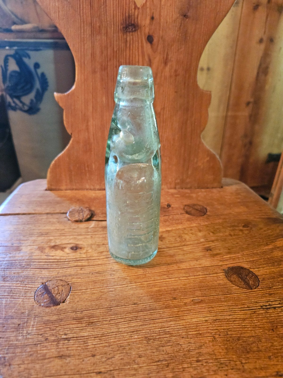 Vintage glazen flesje R WHITE met glazen knikker sluiting, Antiek en Kunst, Ophalen of Verzenden