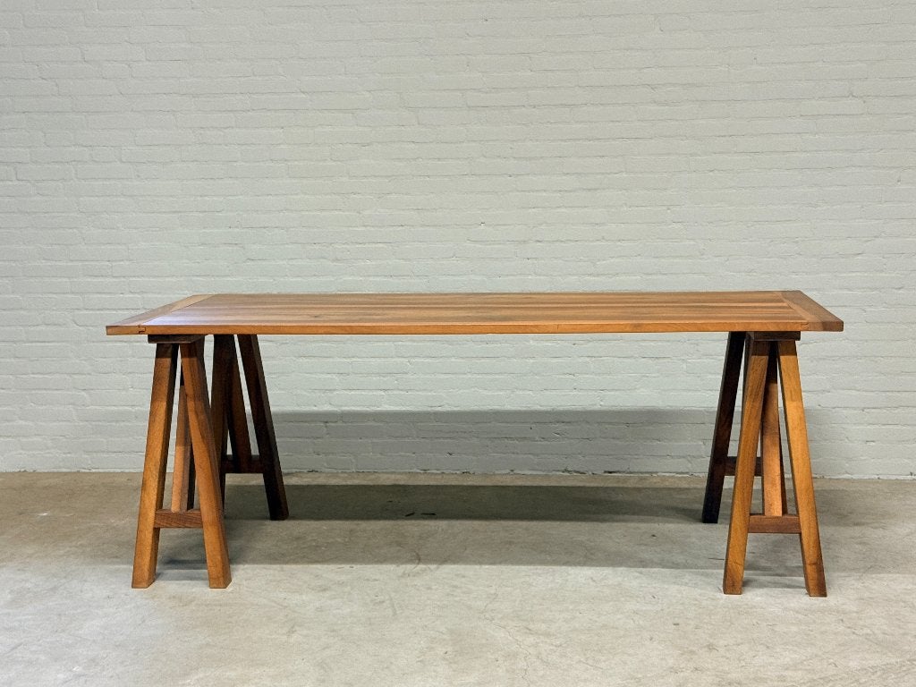Moderne Schraagtafel met Notenhouten Blad, Ophalen, 50 tot 100 cm, Zo goed als nieuw, 150 tot 200 cm