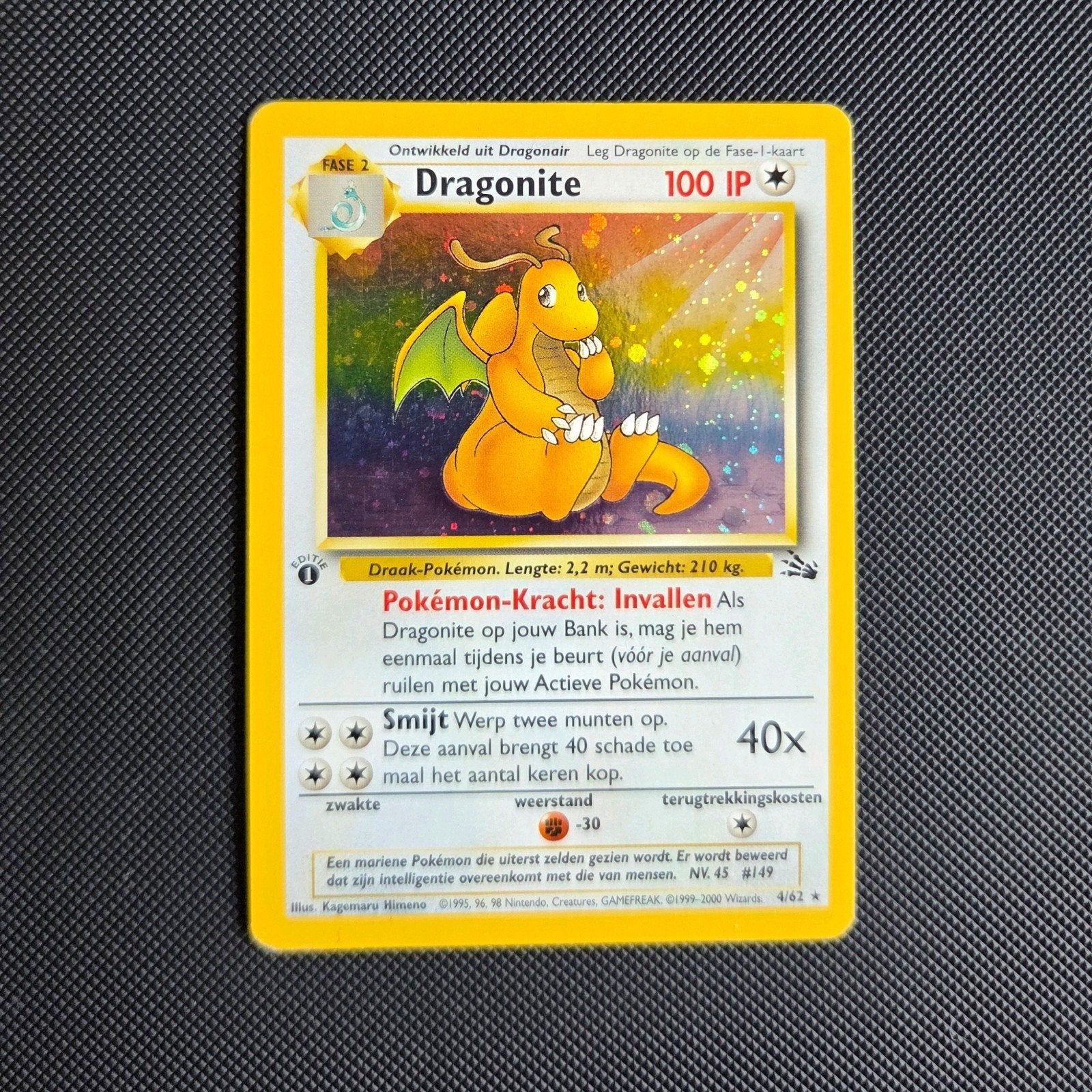 Dragonite 1st edition holo  - Fossil, Ophalen of Verzenden, Zo goed als nieuw