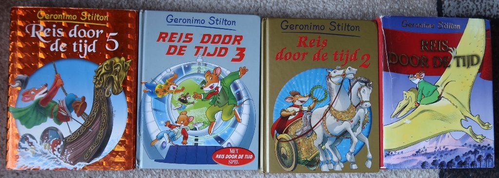 Geronimo Stilton - Reis door de tijd - deel 1 - 2 - 3 en 5, Boeken, Ophalen of Verzenden, Zo goed als nieuw, Geronimo Stilton