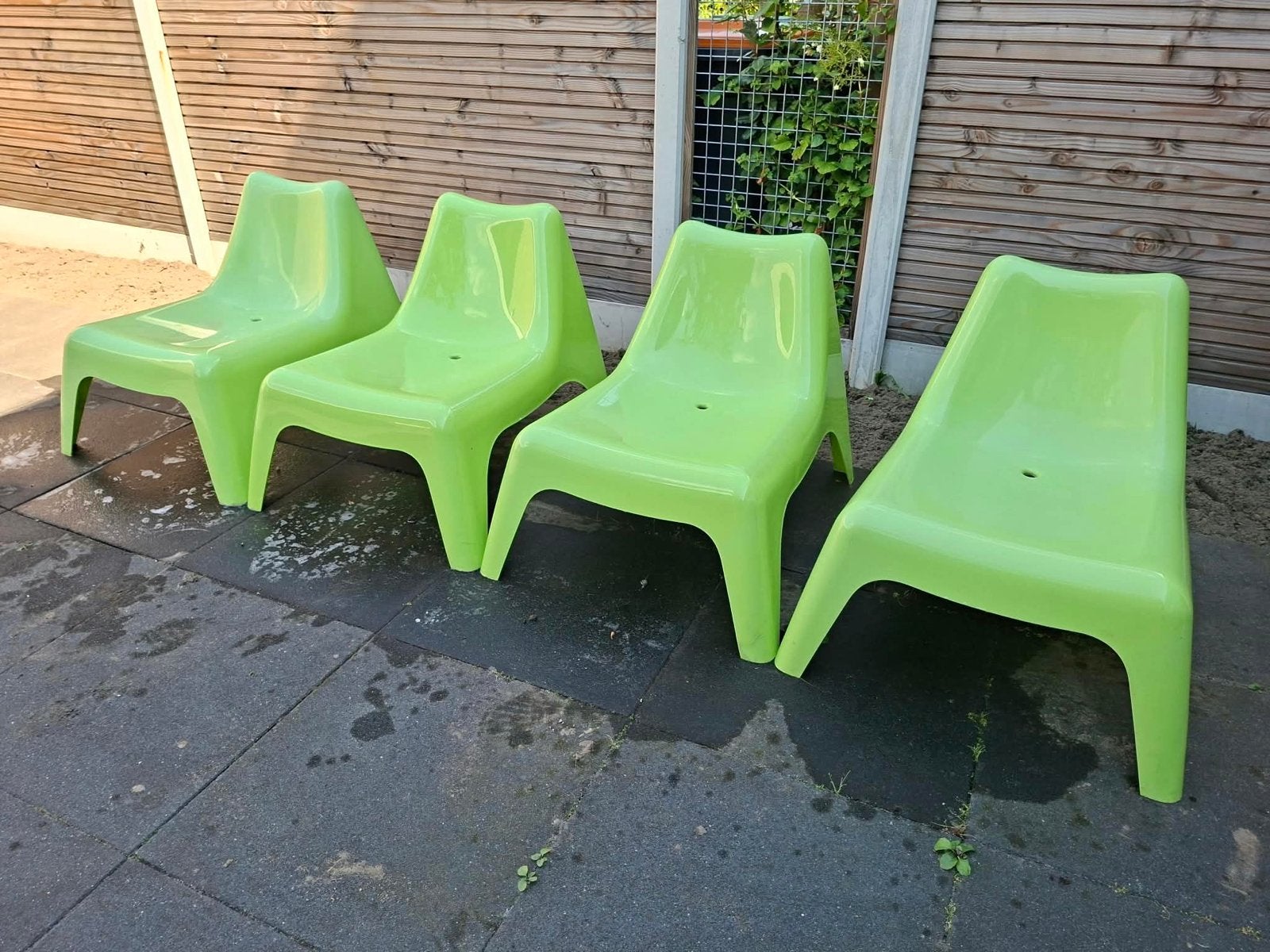 4x Groene Kunststof Lounge Tuinstoelen - Gebruikt, Tuin en Terras, Tuinstoelen, Ophalen, Gebruikt, Kunststof, Stapelbaar