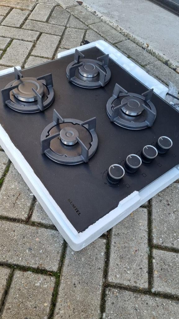 4-Pits Inbouw Gasfornuis – Zwart Glas, Veilig & Stijlvol, Ophalen, Minder dan 85 cm, 4 kookzones, Inbouw