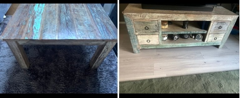 Salon tafel+ tvmeubel scrapwood SNEL OPHALEN, Ophalen, Gebruikt, 50 tot 100 cm, 100 tot 150 cm