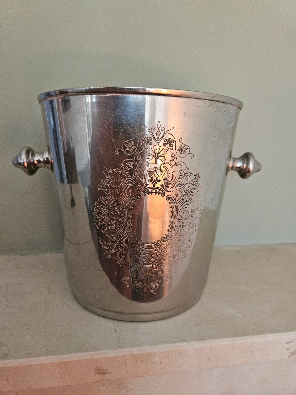Vintage Verzilverde Champagnekoeler met Gravure, Antiek en Kunst, Ophalen of Verzenden