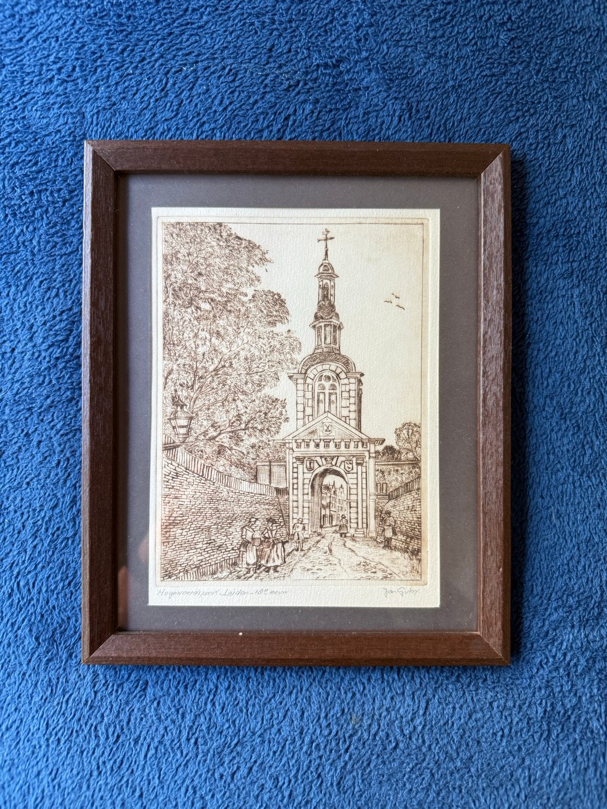 Hogewoerdspoort Leiden - 19e eeuw ets door Jan Gulay, Antiek en Kunst, Kunst | Etsen en Gravures, 1800 - 1899, Ets, Stadsgezicht