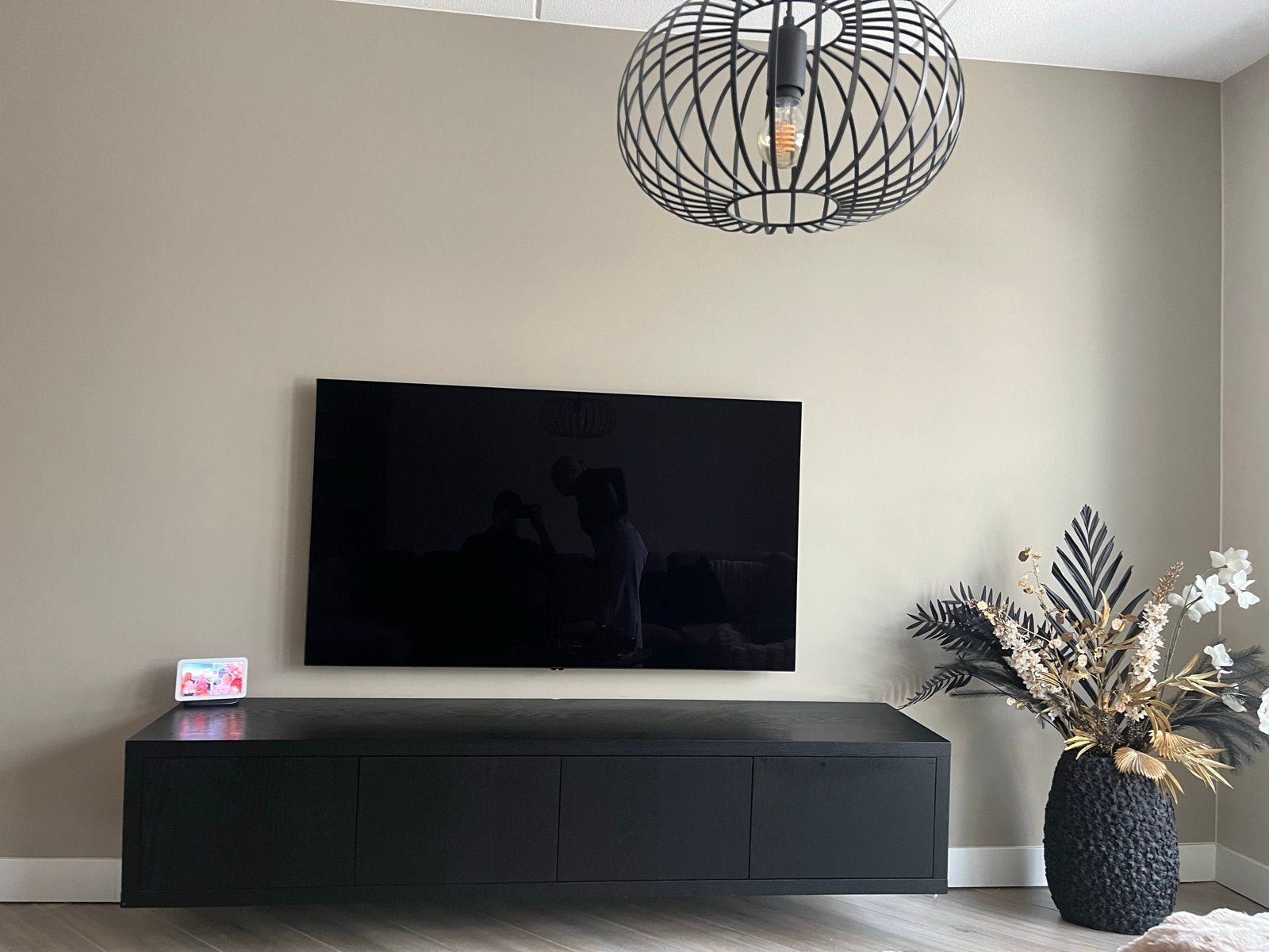 TV Meubel Barcelona Goossens - Eiken Zwart Gelakt, Ophalen, Zo goed als nieuw, 200 cm of meer, Minder dan 100 cm