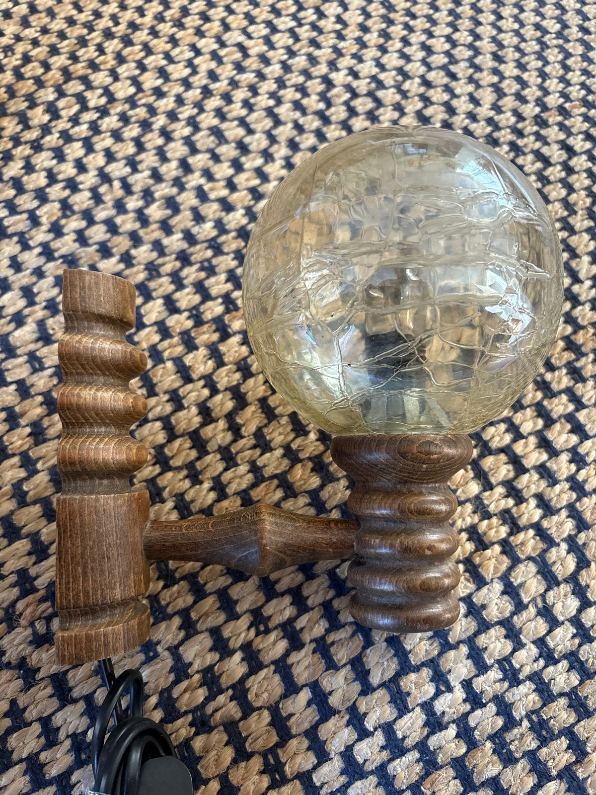 Vintage Houten Wandlamp met Craquelé Glas, Antiek en Kunst, Ophalen
