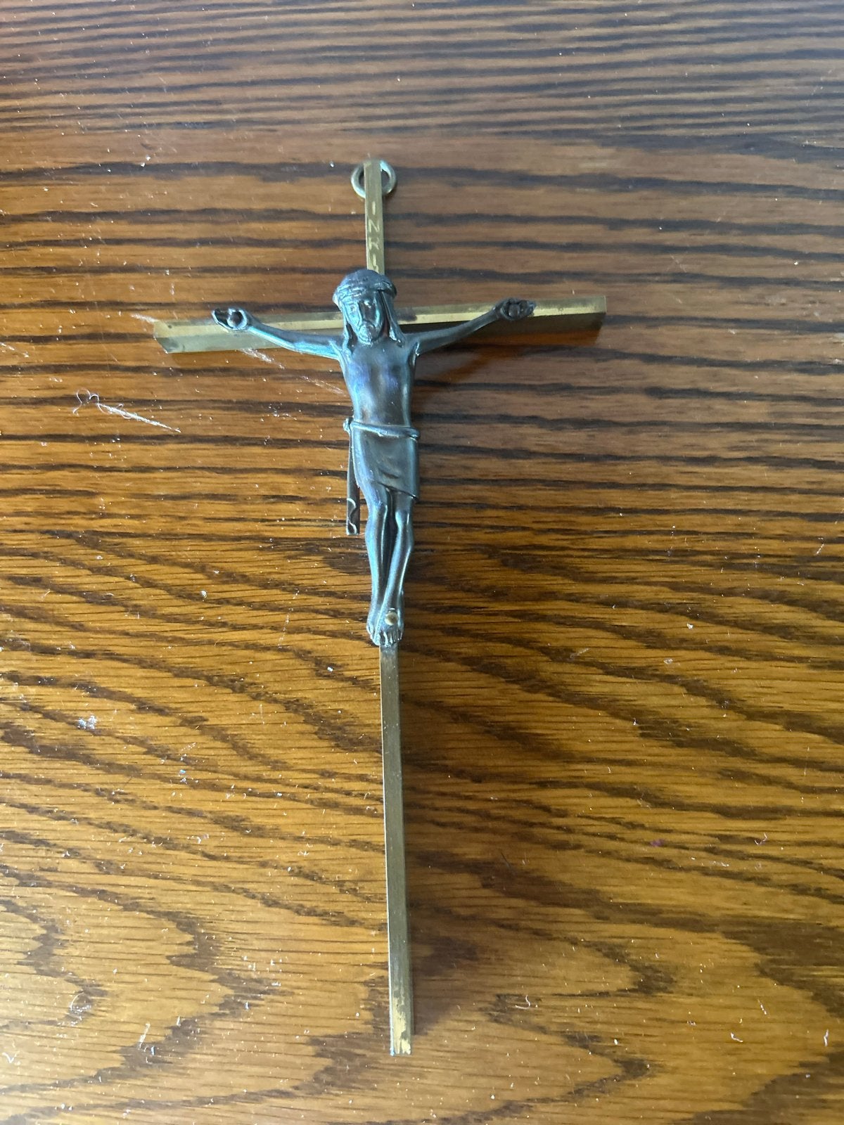 Antiek bronzen kruisbeeld met Jezusfiguur, Ophalen of Verzenden