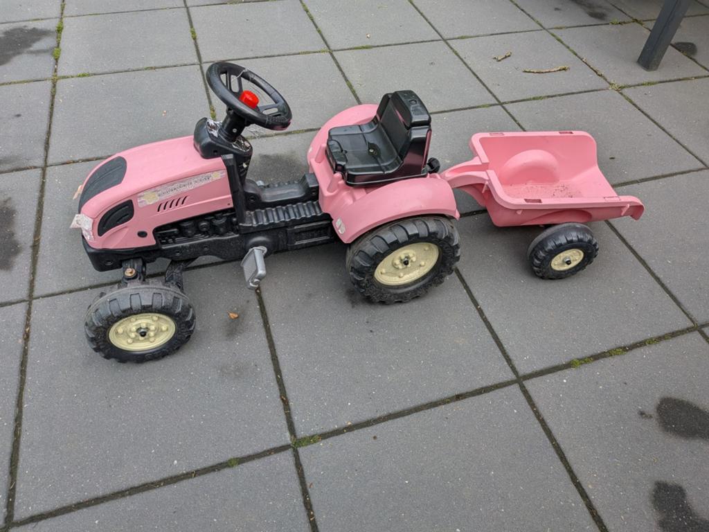 Traptrekker roze met aanhanger tractor met kar roze, Kinderen en Baby's, Speelgoed | Buiten | Skelters, Ophalen of Verzenden, Gebruikt