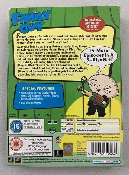 Family Guy Seizoen 5 Dvd Box Set Tv Serie, Verzenden, Alle leeftijden, Zo goed als nieuw, Komedie
