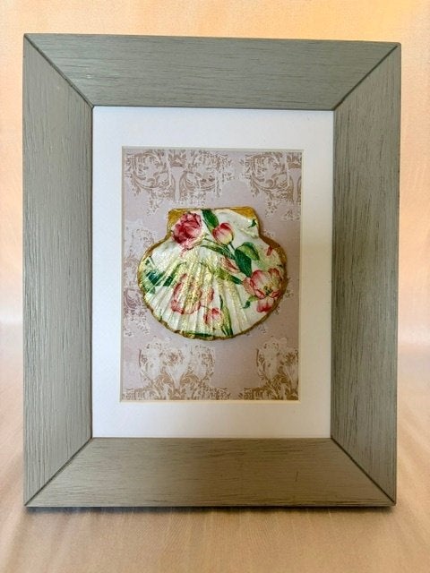 Fotolijst met schelp, handmade, 24 cm, 30 cm, Met passe-partout, Nieuw