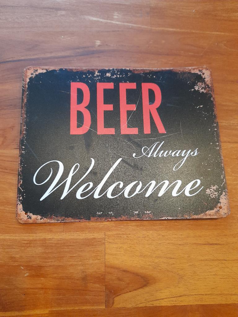 oud metalen bord welcome beer, Ophalen of Verzenden, Zo goed als nieuw, Viltje(s), Overige merken