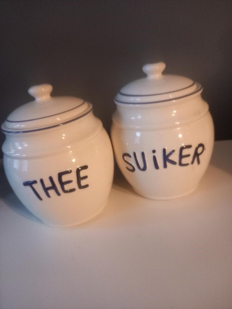 Vintage voorraadpotten thee en suiker, Ophalen