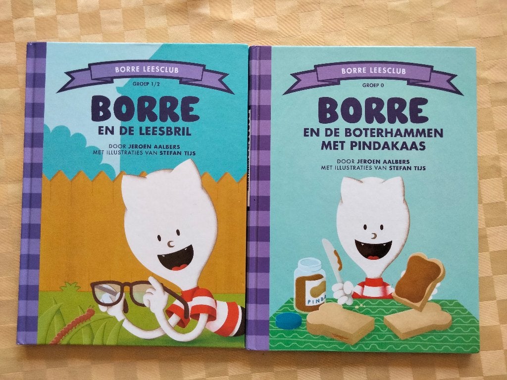 Borre Leesclub Boeken: 'Leesbril' & 'Boterhammen met Pindaka, Ophalen, Fictie algemeen, Zo goed als nieuw, Jeroen Aalbers