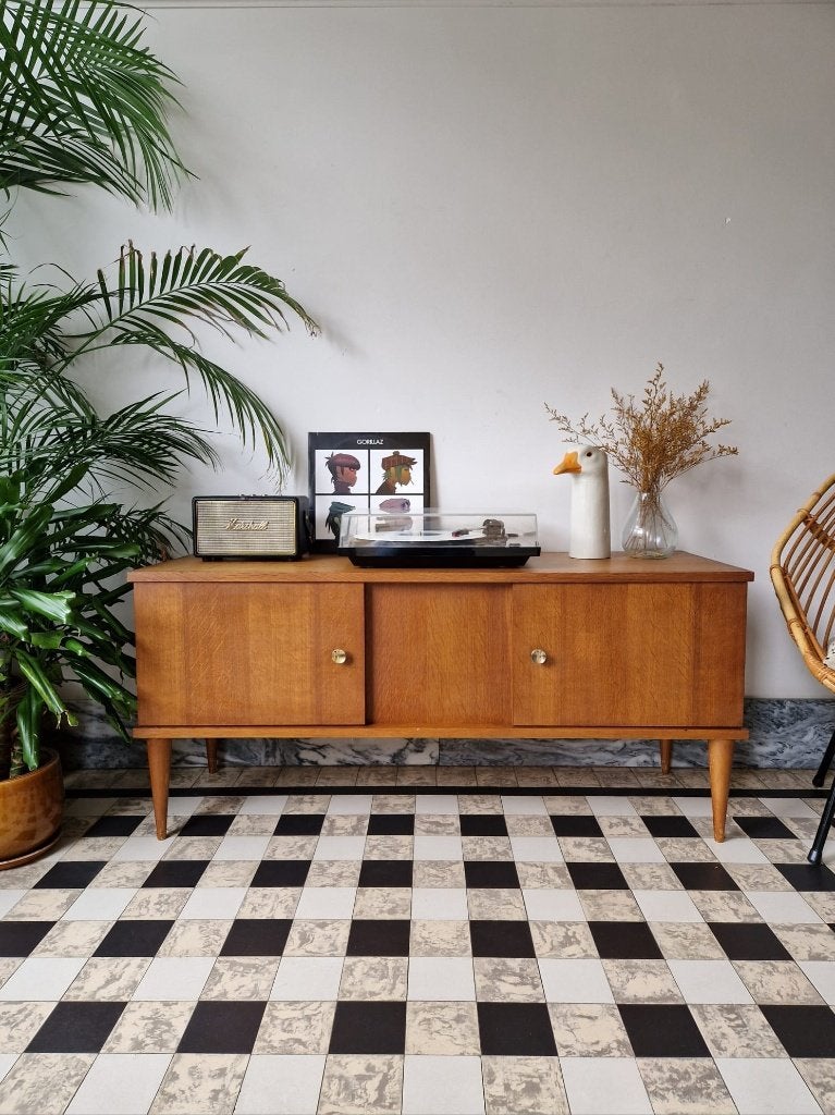 Vintage midcentury dressoir | tv-platenspeler meubel | kast, Ophalen, Gebruikt, 100 tot 150 cm, Vintage