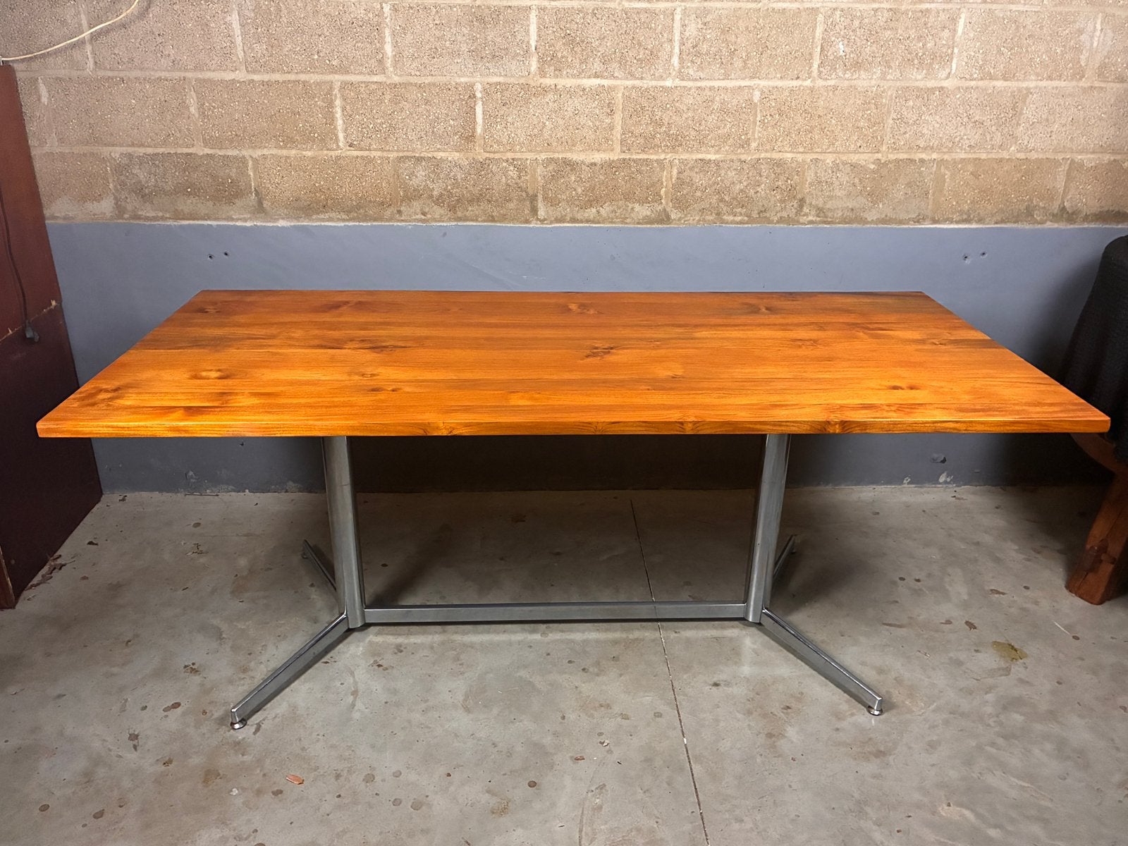 Vintage Eettafel Chroom Massief teak industrieel, Huis en Inrichting, Tafels | Eettafels, Ophalen, G, Teakhout, G
