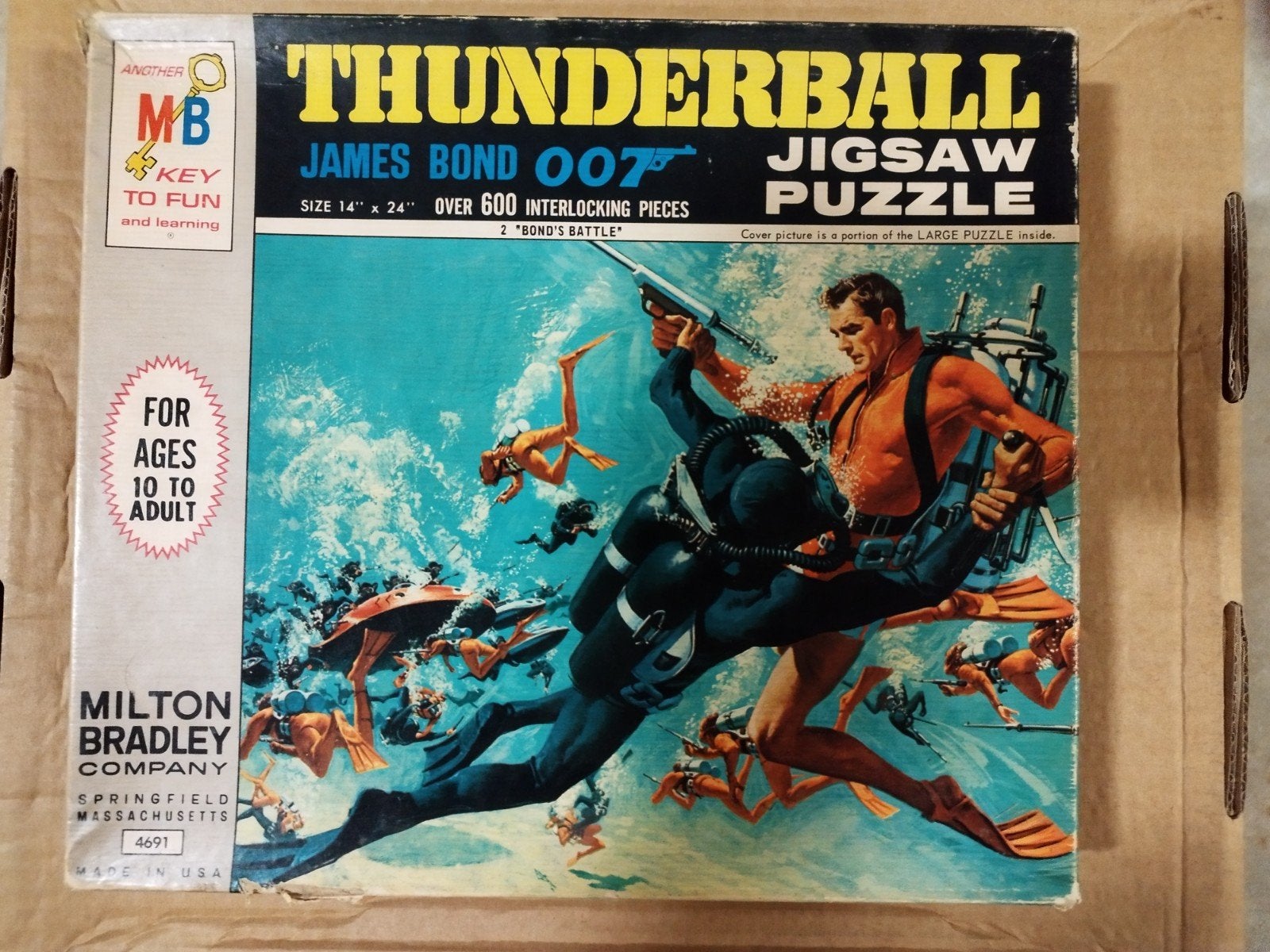 Vintage James Bond 007 Thunderball Legpuzzel (600+ stukjes), Ophalen of Verzenden, Meer dan 50 stukjes, Gebruikt, 6 jaar of ouder