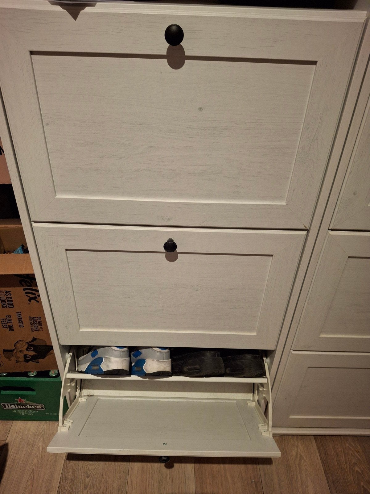 2 Witte schoenenkasten met 3 vakken, Ophalen, Gebruikt, Modern, functioneel